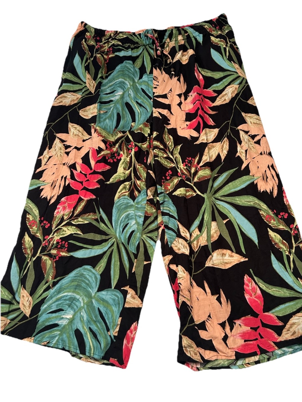 Rachel Roy Tropical Linen Blend Beach Wide Leg Cropped Pants Women’s Size 1X